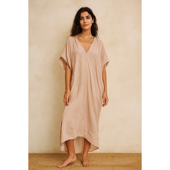 Mirth Tunic Dress Small Large Caftan Kaftan Pale Pink Oversized Cotton Light - Picture 1 of 8